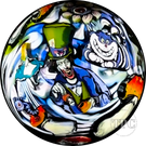 Stephen Boehme 2024 Glass Art Marble w/ Figural Murrine Alice in Wonderland & Mad Hatter w/ Shrooms