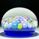 Peter McDougall Miniature Glass Art Paperweight Colorful Closepack Millefiori on Blue