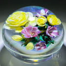 Melissa Ayotte 2024 Glass Art Paperweight Flamework Flower Bouquet on Dichroic Clear Ground