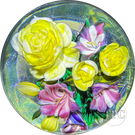 Melissa Ayotte 2024 Glass Art Paperweight Flamework Flower Bouquet on Dichroic Clear Ground