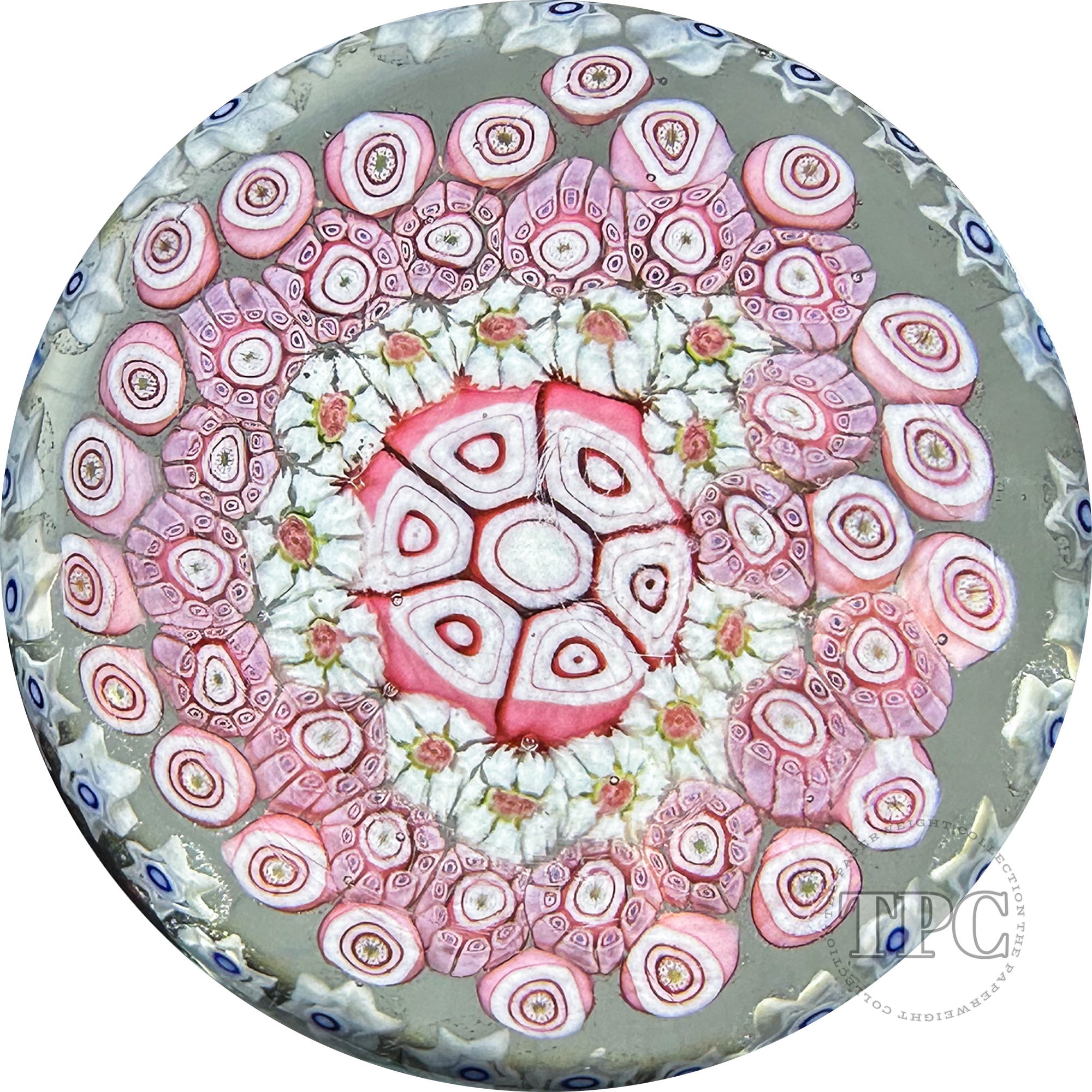 Rare Antique Grenelle Glass Art Paperweight Concentric Complex Millefiori with Hidden Roses