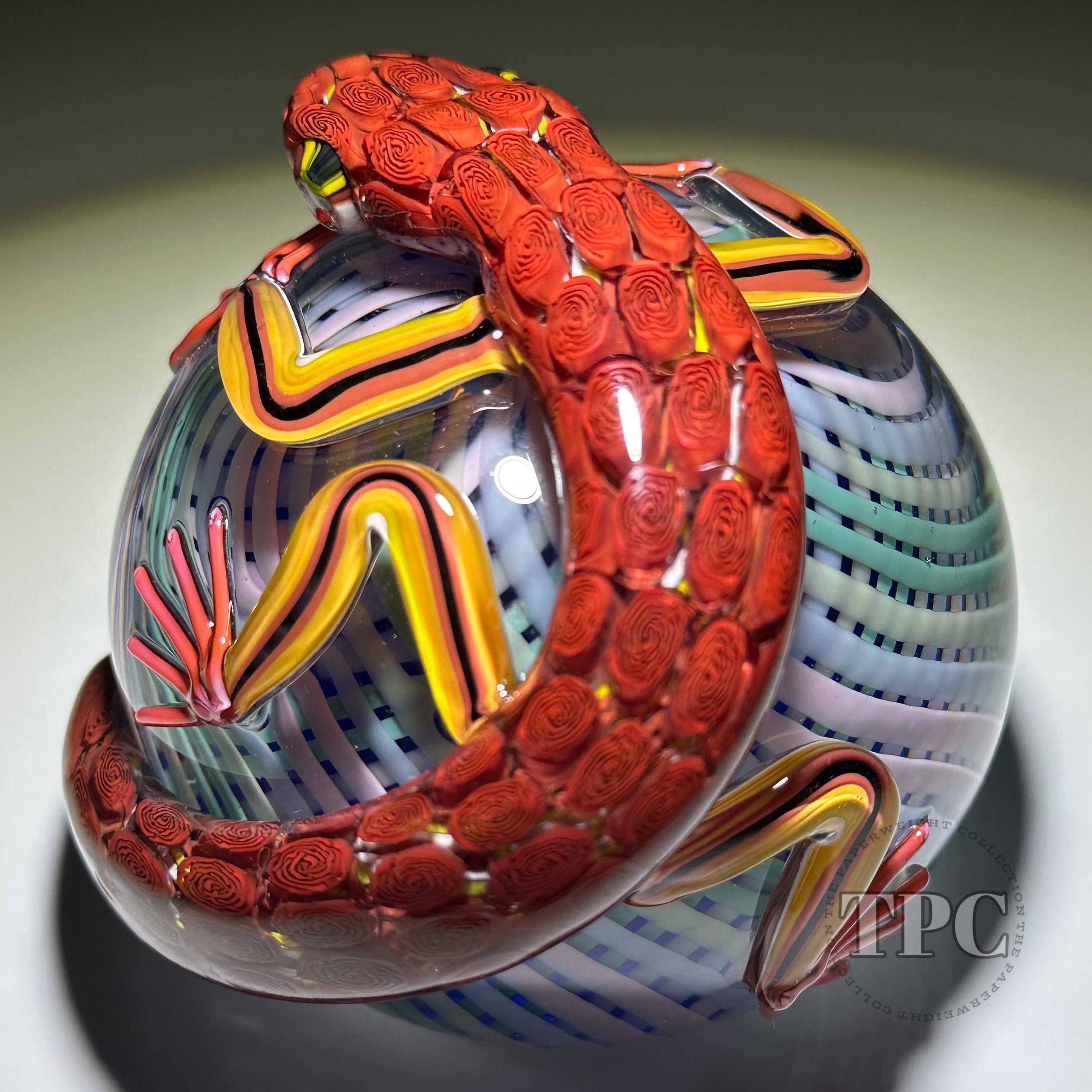 Michael Hunter 2023 Glass Art Paperweight Roses Clad Lizard on Pastel