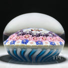 Antique Clichy Miniature Glass Paperweight Close Concentric Complex Millefiori with Blue & White Staves