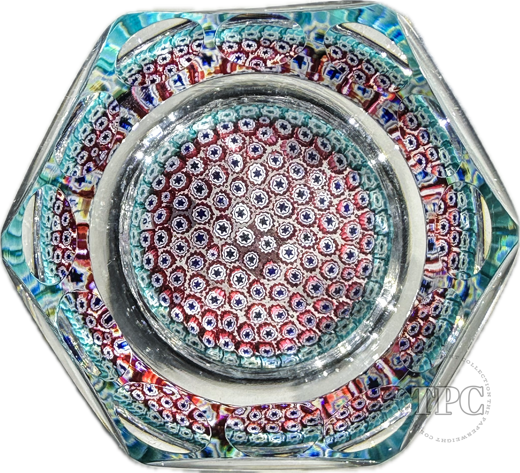 Whitefriars 1974 Faceted Glass Art Paperweight Millefiori Carpet Ground