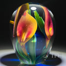 Peter Raos 1999 Glass Art Paperweight Torchwork Peach Colored Calla Lilies