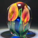 Peter Raos 1999 Glass Art Paperweight Torchwork Peach Colored Calla Lilies