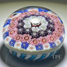 Antique Clichy Miniature Glass Paperweight Close Concentric Complex Millefiori with Blue & White Staves