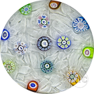 Perthshire 1980 Glass Art Paperweight Spaced Complex Millefiori on Upset White Muslin Ground PP11