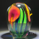 Peter Raos 1999 Glass Art Paperweight Torchwork Peach Colored Calla Lilies