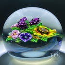 Ken Rosenfeld 2024 Glass Art Paperweight Large Flamework Flower Bouquet on Opaque White Ground