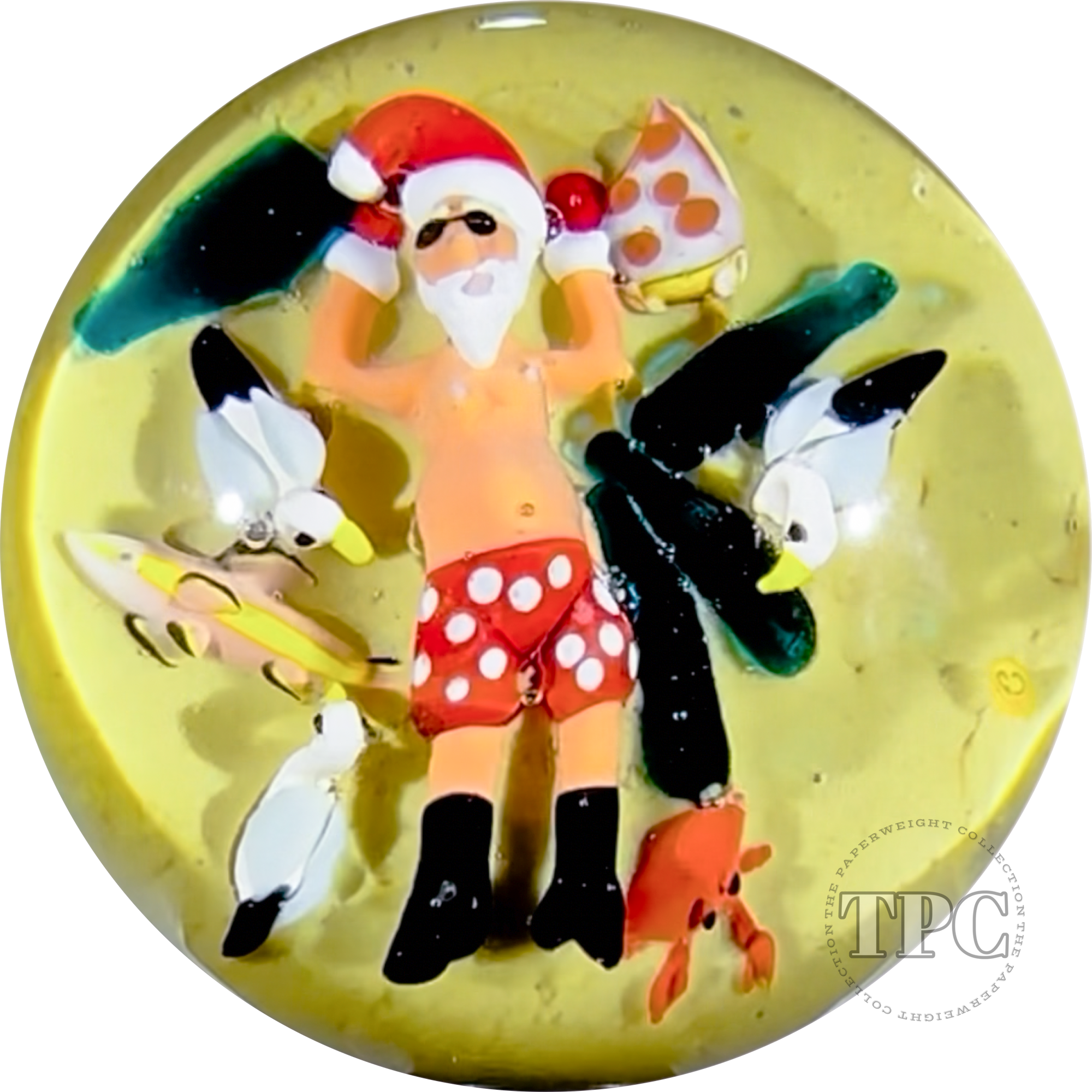 Clinton Smith 2024 Glass Art Marble  Double Sided Flamework Santa on Christmas Eve vs Vacation