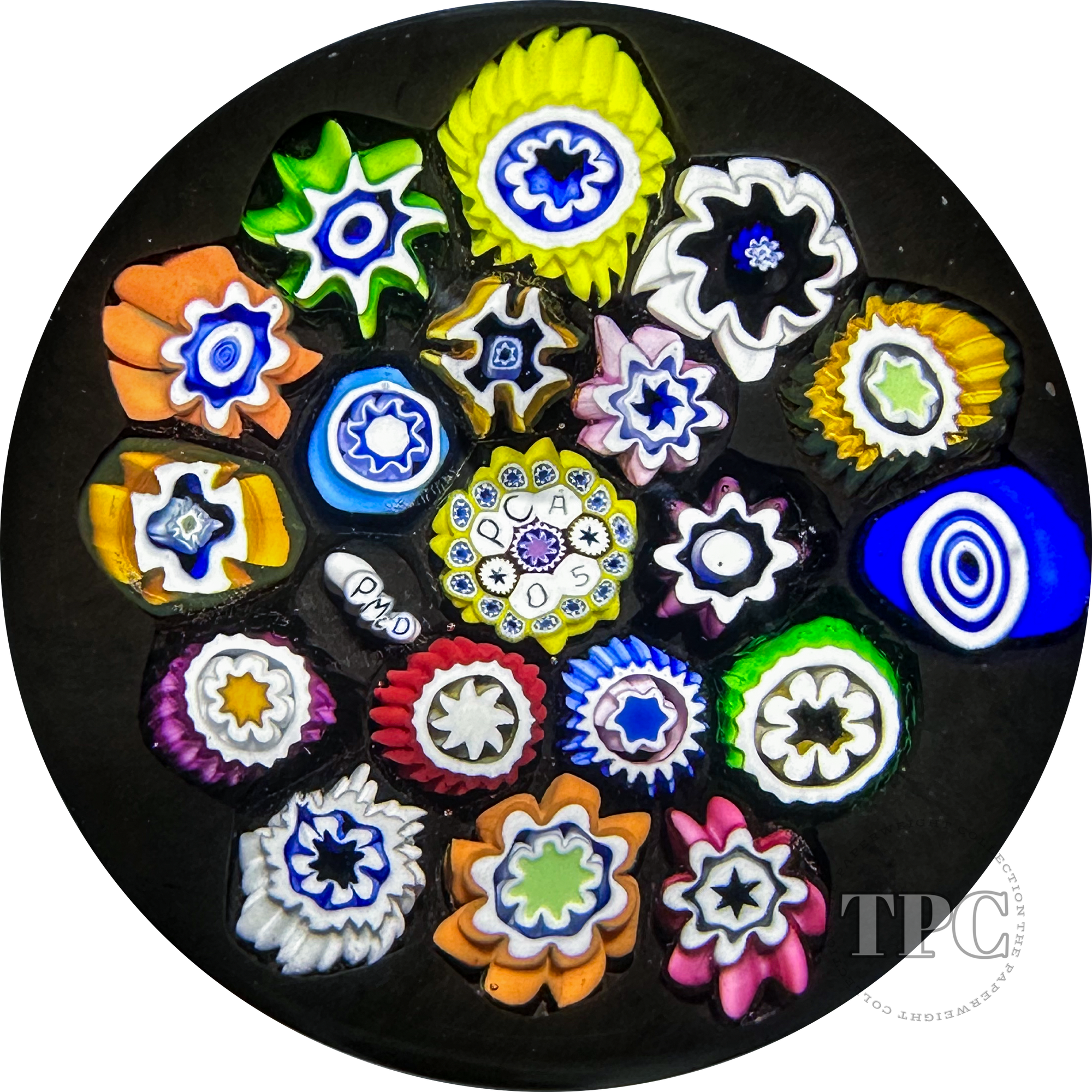 Peter McDougall Miniature Glass Art Paperweight PCA 2005 Closepack Millefiori on Black