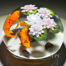 Gordon Smith 1999 Compound Glass Art Paperweight Flamework Koi in Lilly Pond