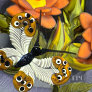 William Manson 2024 Art Glass Paperweight Compound Flamework Butterfly with Orange Flowers