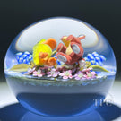 Clinton Smith 2024 Glass Art Paperweight Flamework Rabbit and Duckling with Flowers