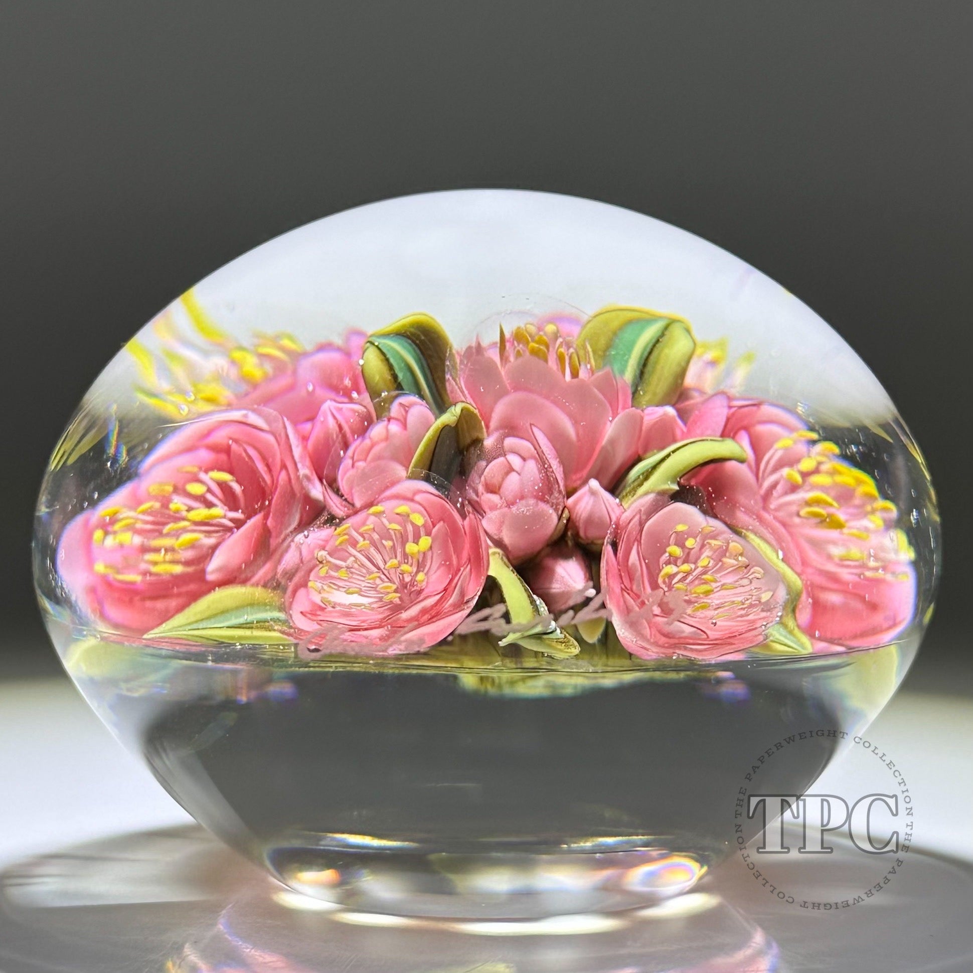 Miniature Lampwork Pink Flower - Glass Paperweight Art with a selling Flat Top