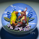 Clinton Smith 2024 Glass Art Paperweight Flamework Rabbit and Duckling with Flowers