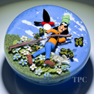 Clinton Smith 2024 Glass Art Paperweight Flamework Goofy with Numerous Creatures and Flowers