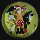 Clinton Smith 2024 Glass Art Marble  Double Sided Flamework Santa on Christmas Eve vs Vacation