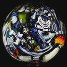 Stephen Boehme 2024 Glass Art Marble w/ Figural Murrine Alice in Wonderland & Mad Hatter w/ Shrooms