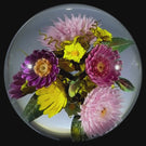 David Graeber 2024 Glass Art Paperweight Orb All Over 360° Flamework Purple & Yellow Strawflowers