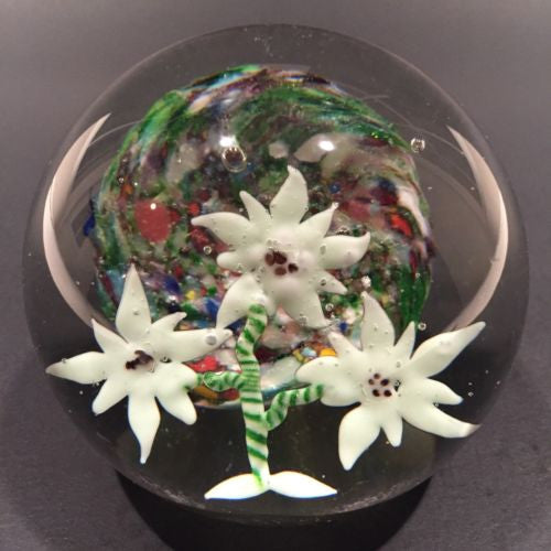 Antique Bohemian Eastern European Art Glass Paperweight Lamp Worked Flower