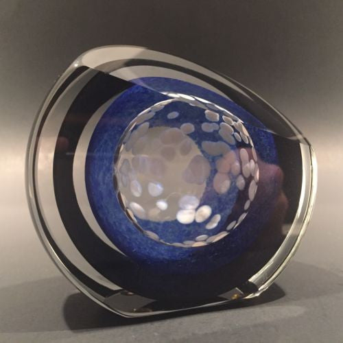 Signed Paul Harrie Art Glass Paperweight Faceted Concentric Rings Disk