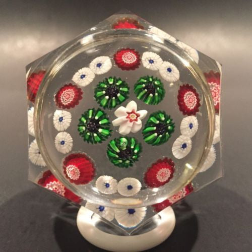 Antique Clichy Faceted Art Glass Paperweight Complex Millefior