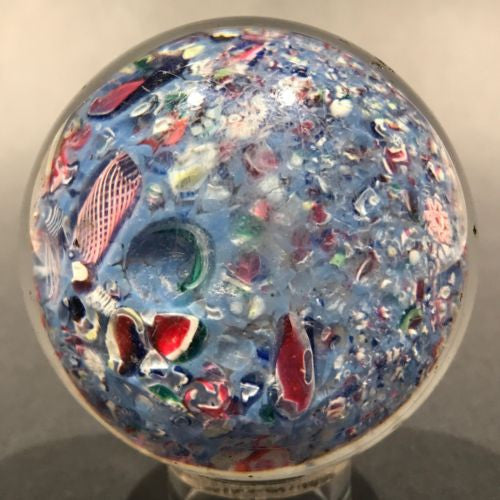 Antique Boston & Sandwich Art Glass Paperweight Millefiori Scramble on Blue