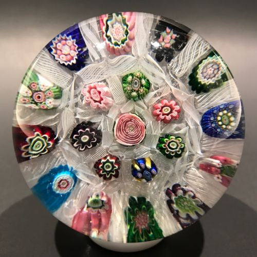 Antique Clichy Art Glass Paperweight Complex Chequered Millefiori W/ Rose Cane