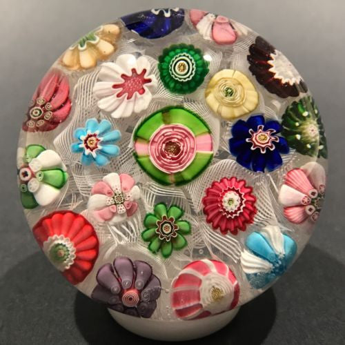 Antique Clichy Art Glass Paperweight Complex Millefiori on Lace with Yellow Rose