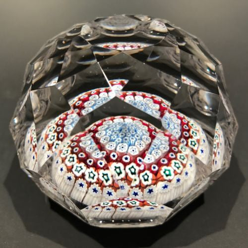 Vintage Whitefriars Fancy Faceted Art Glass Paperweight Concentric Millefiori