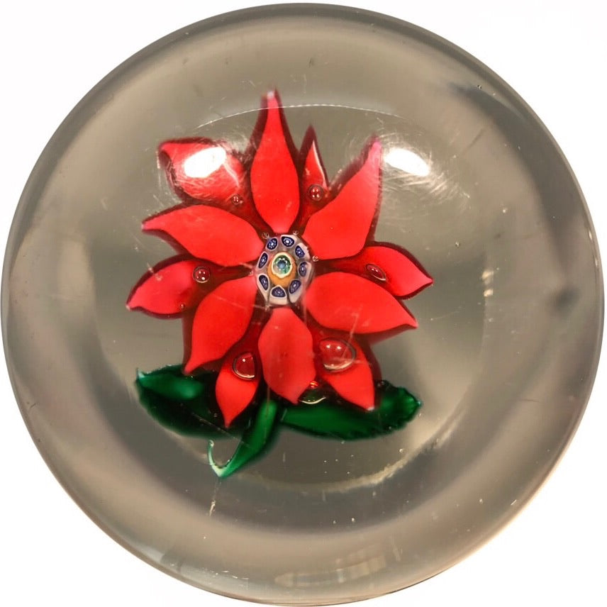 Antique Boston & Sandwich Art Glass Paperweight Lampwork Poinsettia Millefiori Center