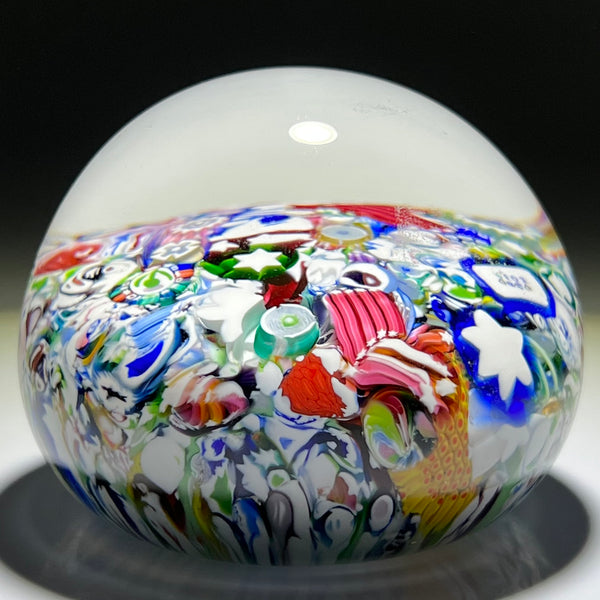 John Deacons 2014 Glass Art Paperweight Millefiori Scramble With Rose