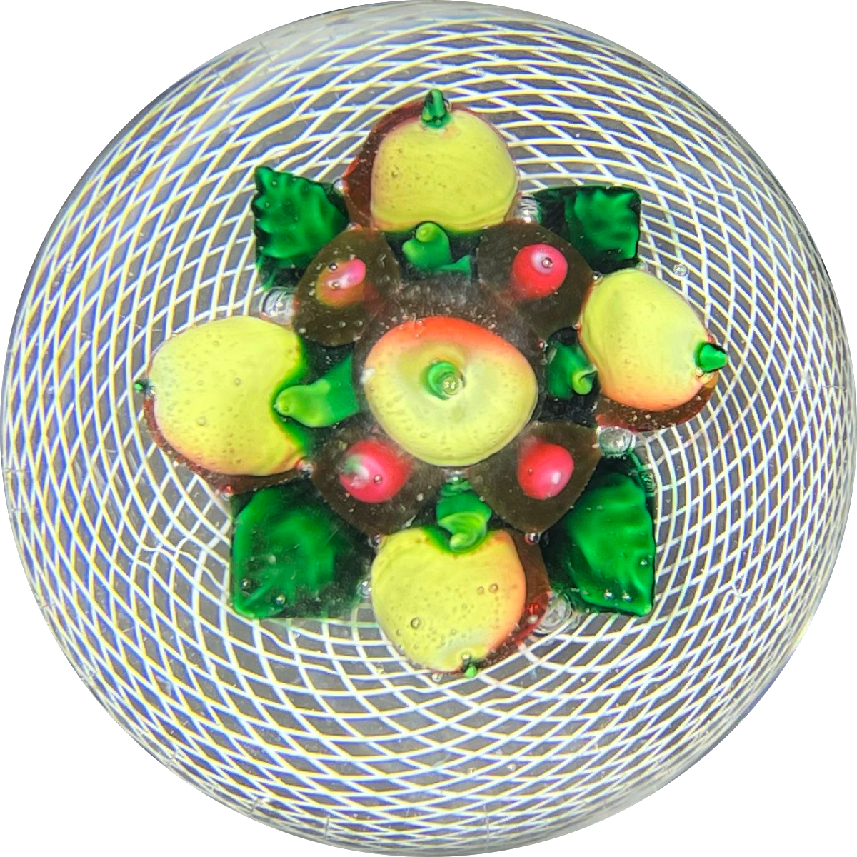 Antique New England Glass Co. NEGC Glass Art Paperweight Lampwork Basket of Fruit