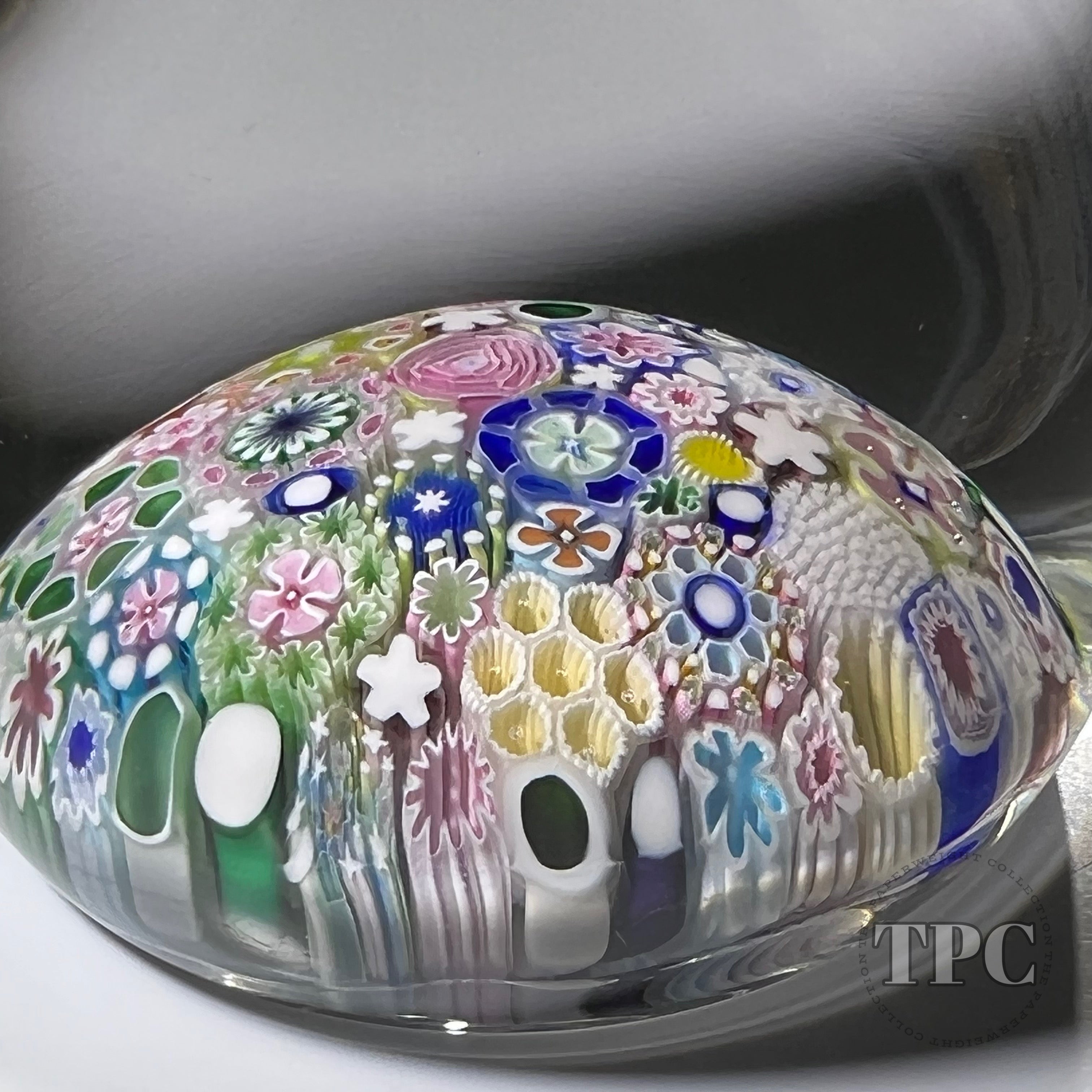 Studio Art Glass Cane Millefiori Glow hot in the Dark Swirled Dome Paperweight