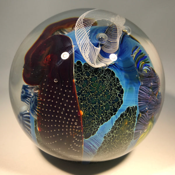 Signed Josh Simpson Art Glass Paperweight Complex Inhabited Planet W