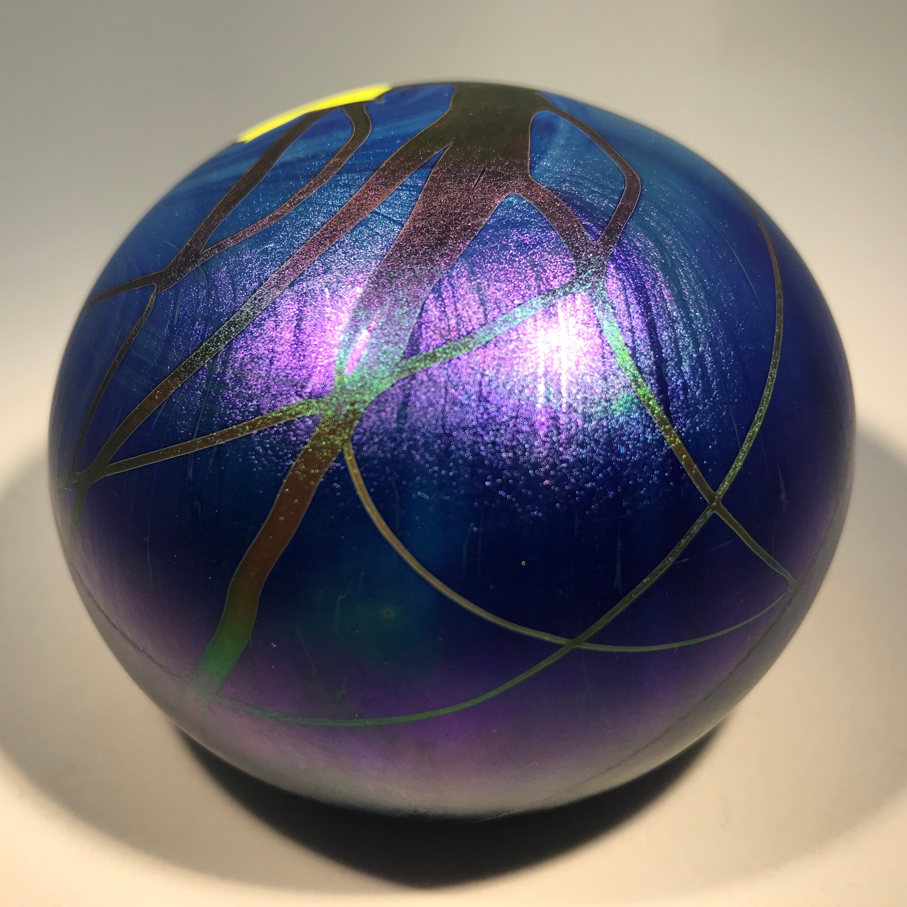 Art Glass Paperweight, Purplish, Yellows, popular Blue,