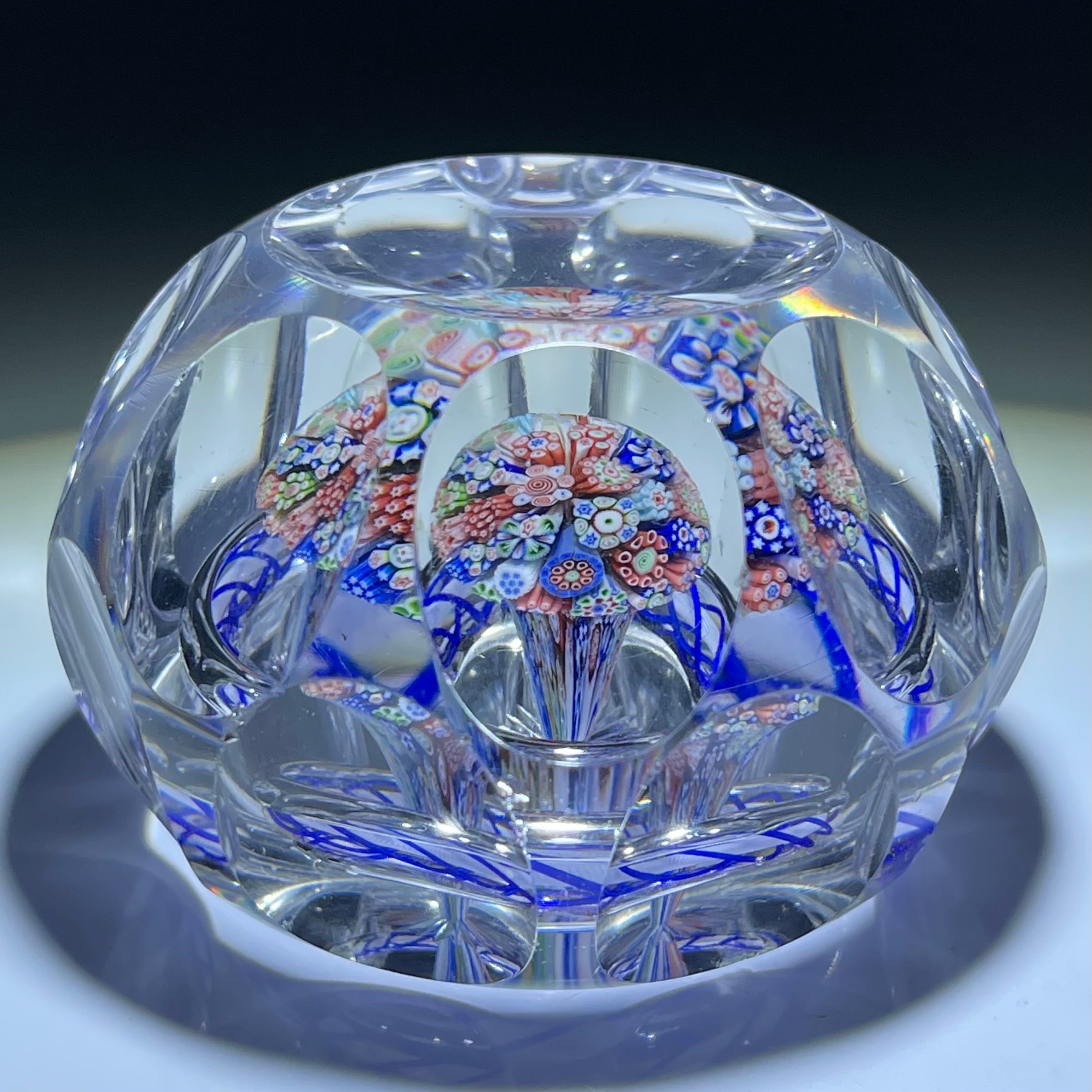 Antique Baccarat Art Glass Paperweight Faceted Closepack Millefiori Mu