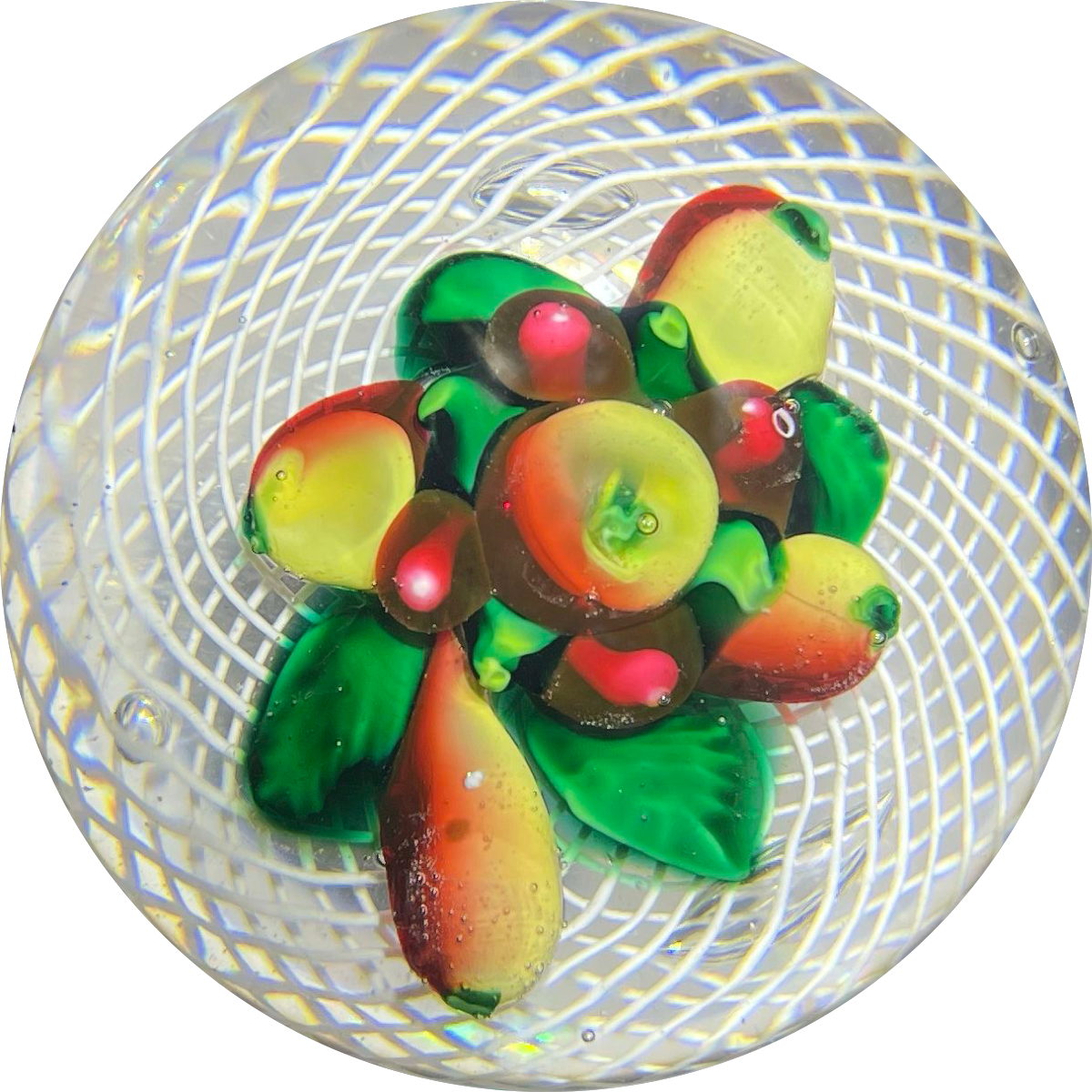 Antique New England Glass Co. NEGC Lampwork Fruit Basket Glass Paperweight